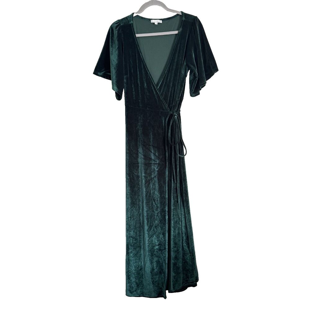 Baltic Born Meghan Velvet Maxi Wrap Dress Small Dark Green  Holiday Luxury